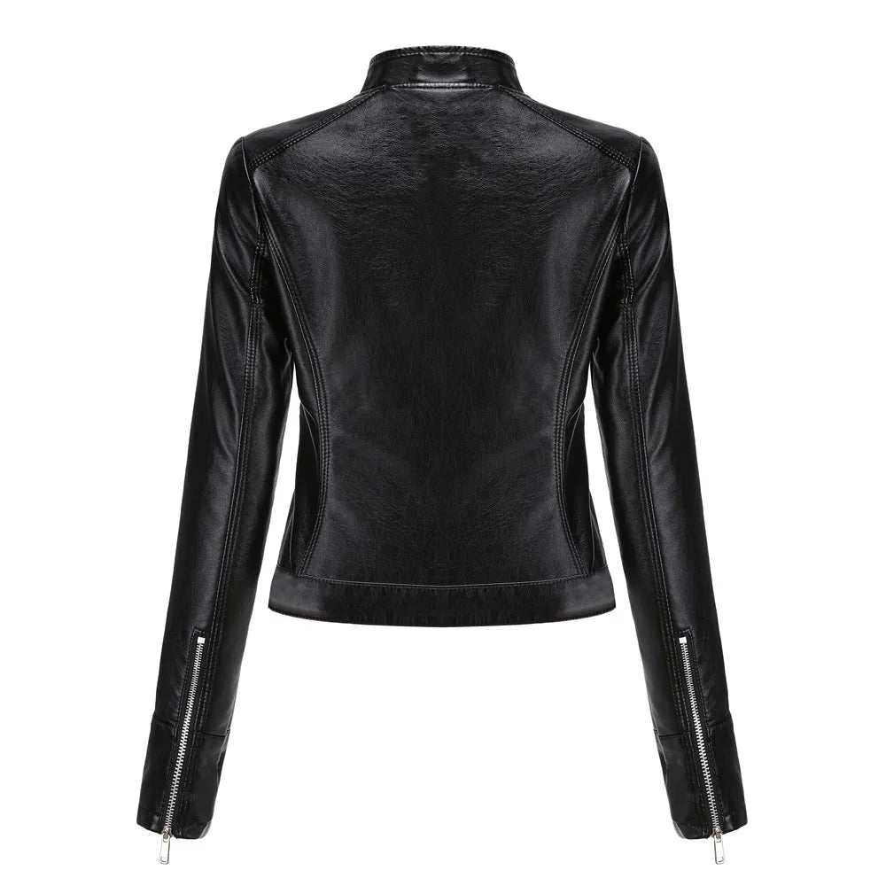 Women's Short Leather Jacket 2025 - Stand Collar Slim Coat