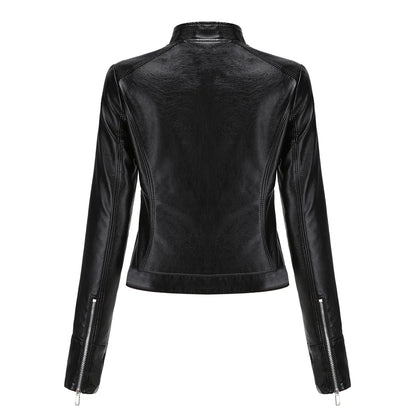 Women's Short Leather Jacket 2025 - Stand Collar Slim Coat