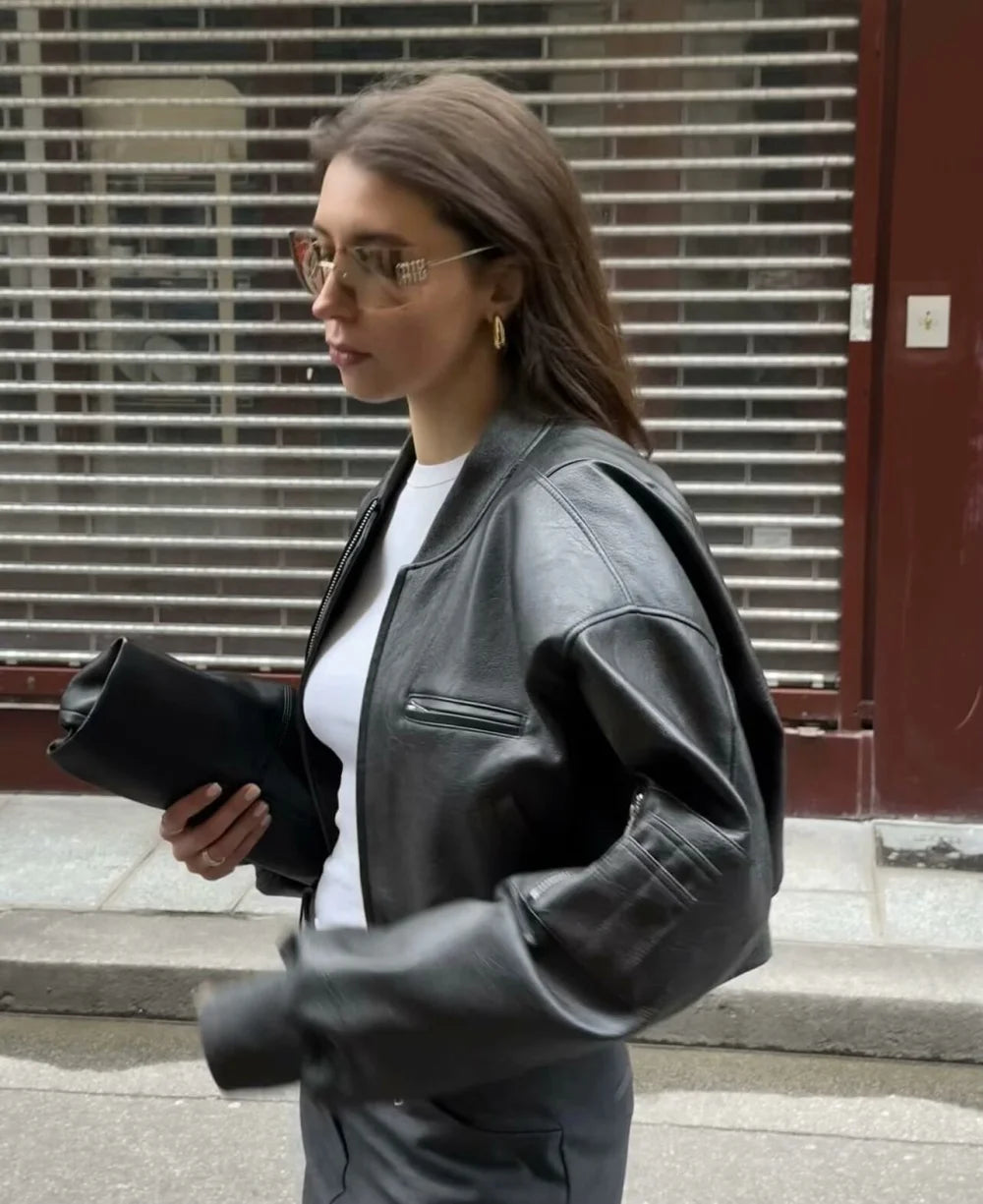 Women's Padded Leather Jacket - Spice Girl Style Motorcycle Coat