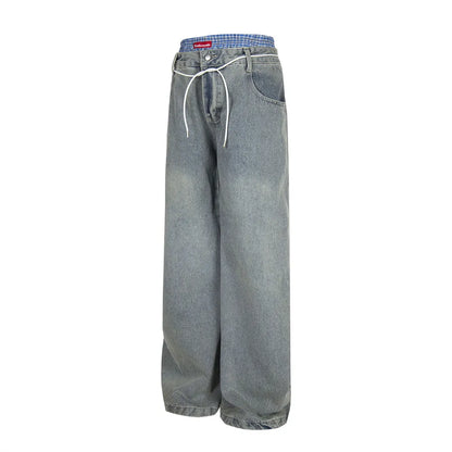 Double Waist Jeans Mens With Belt - Retro High Street