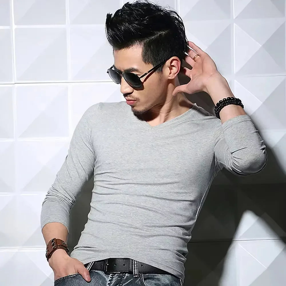 Men's Slim Fit V-Neck Polyester T-Shirt 2026