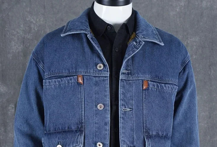 Men's Wool-Lined Denim Jacket - Winter