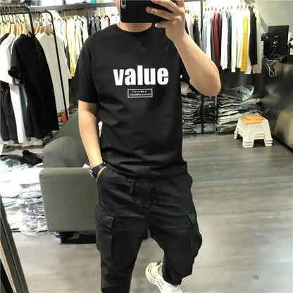 Kişi Üçün T-shirt Kişi Köynəkləri Qara 100% Pambıq Ağ Geyim Üst Hərfli Küçə Geyimi Dairəvi Yaxa Vintage Rok Yüksək Keyfiyyətli Loqosuz