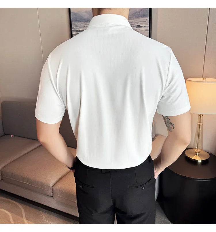 Men's Embroidered Striped Business Shirt