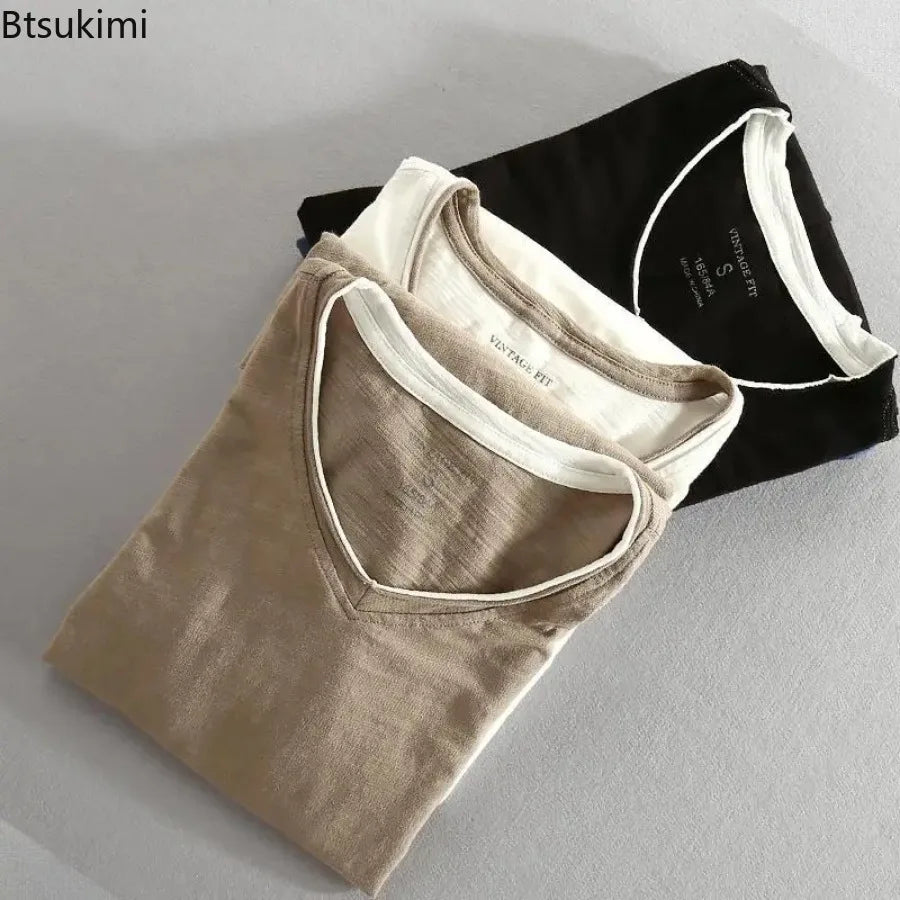 Men's Japanese Vintage V-Neck Long Sleeve T-Shirt 2026