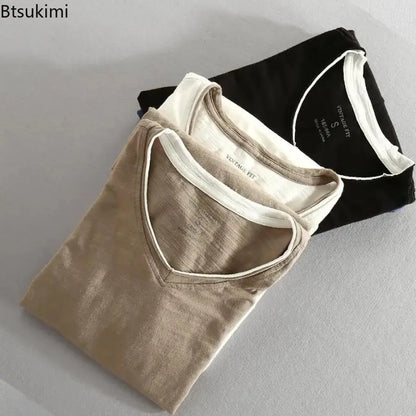 Men's Japanese Vintage V-Neck Long Sleeve T-Shirt 2026