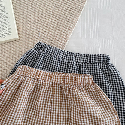 Girls' Checkered Sleeveless Blouse & Shorts Set 2-6Y
