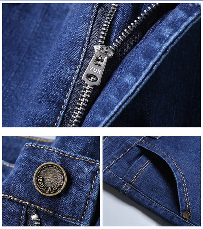 Men's Casual Stretch Jeans - Classic Blue & Black Denim