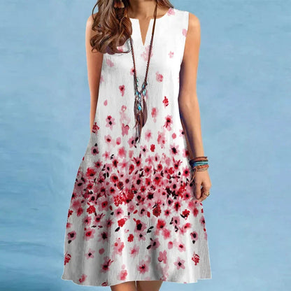 Elegant Flower Power Print Mini Dress 2025 New Women Summer V-neck Sleeveless Sexy A-Line Dress Bohemia Beach Sundress New Femme
