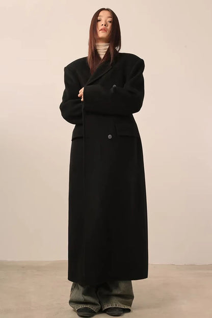 Women's Y2K Faux Wool Coat - Double Breasted Winter Jacket