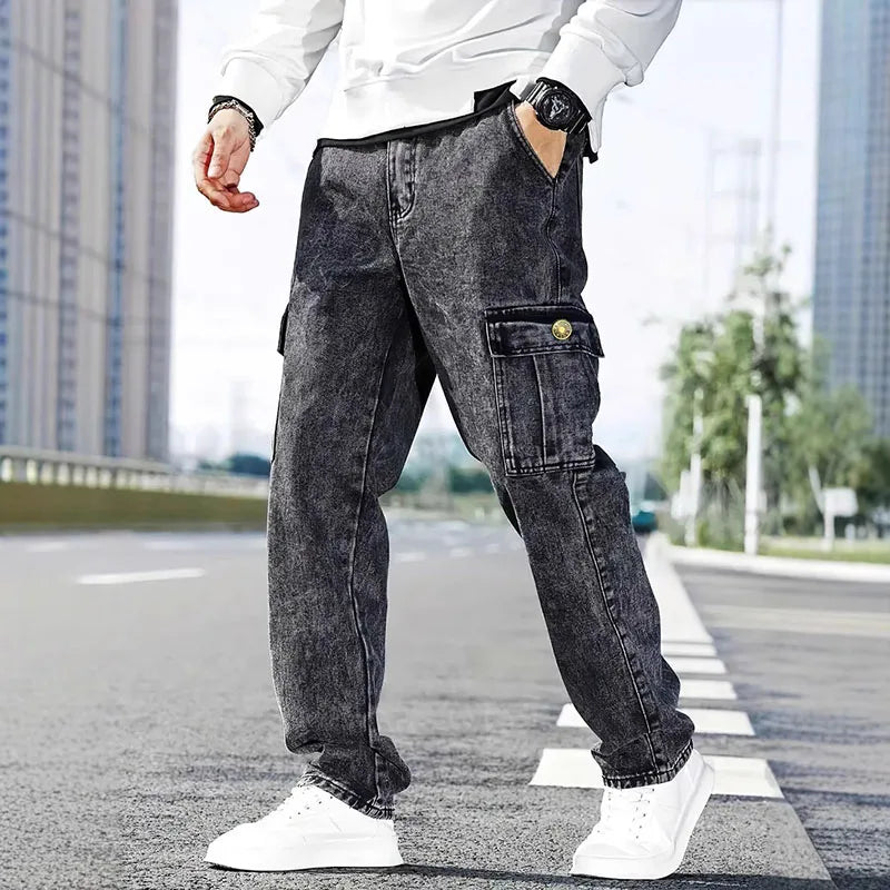 Korean Casual Comfortable Loose Jeans - Men Large Pocket