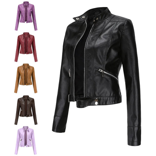 Women's Short Leather Jacket 2025 - Stand Collar Slim Coat