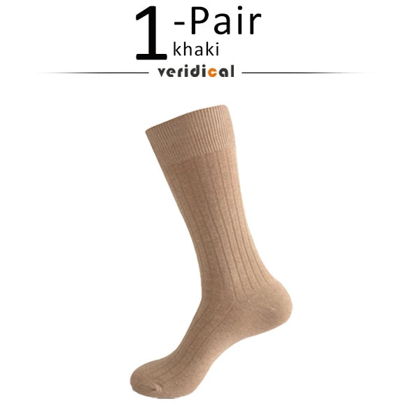 Men's Long Business Socks - Combed Cotton Striped Dress