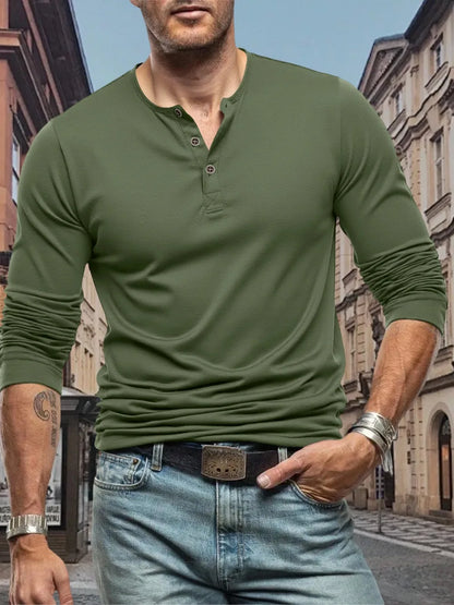 Men's Henley Slim Fit Sports Long Sleeve T-Shirt