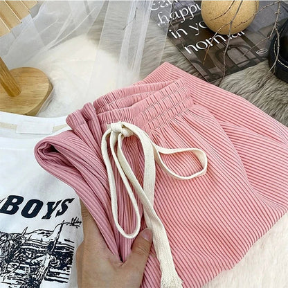 Women Pants High Stretch Waist Wide Leg Summer