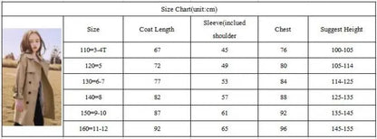 Girls Windbreaker Trench Coat - Kids Mid-Length 3-14 Years