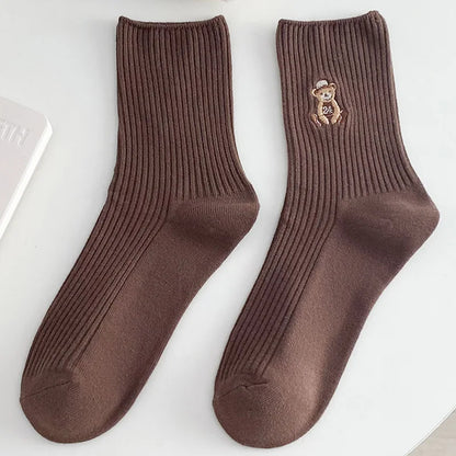 New Design Embroider Cute Bears Dressed Player In Sportswear Short Cotton Socks 6 Colors Available Casual Style Daily Attire