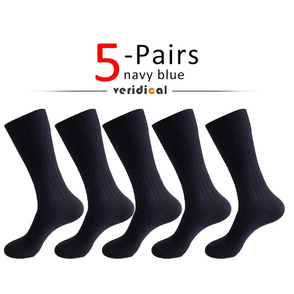 Men's Long Business Socks - Combed Cotton Striped Dress
