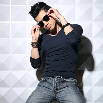 Men's Slim Fit V-Neck Polyester T-Shirt 2026