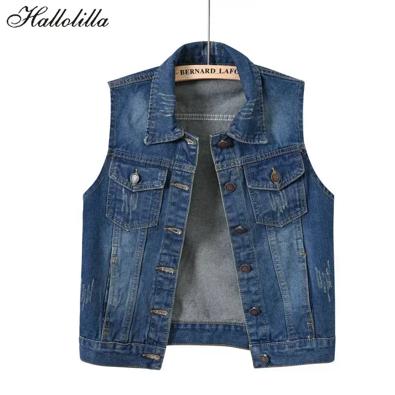Qadınlar üçün cins jilet, payız geyimləri, moda geyimləri, gündəlik vintage zərif qolsuz pencək