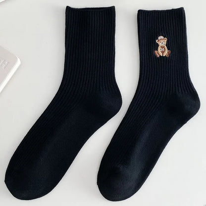 New Design Embroider Cute Bears Dressed Player In Sportswear Short Cotton Socks 6 Colors Available Casual Style Daily Attire