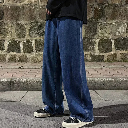 Men's Wide Leg Baggy Jeans - Korean Street Style Loose