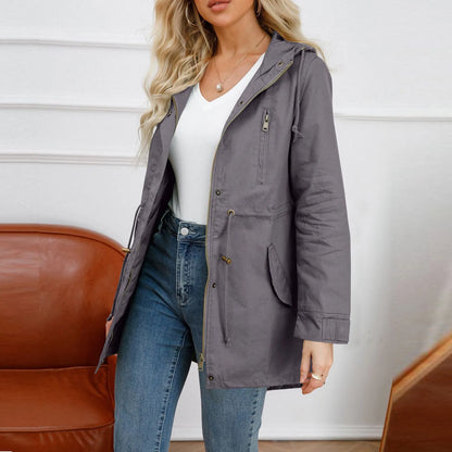 Women Hooded Trench Coat Spring Autumn Outdoor
