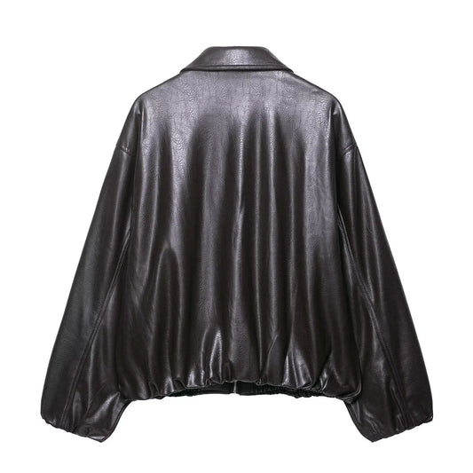 Women Jacket 2025 Fashion Faux Leather Loose Short Streetwear