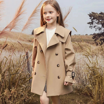 Girls Windbreaker Trench Coat - Kids Mid-Length 3-14 Years