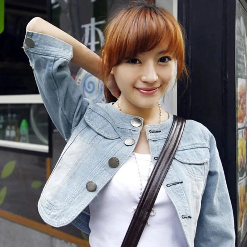 Denim Gödəkçə Qadın 2023 Yarımqol Cins Gödəkçə Qadın Elastik Rahat Denim Palto Qısa Denim Gödəkçə Qadın