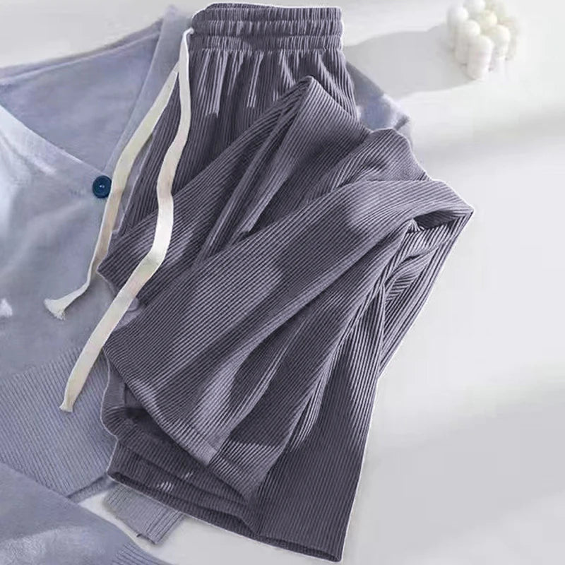 Women Pants High Stretch Waist Wide Leg Summer