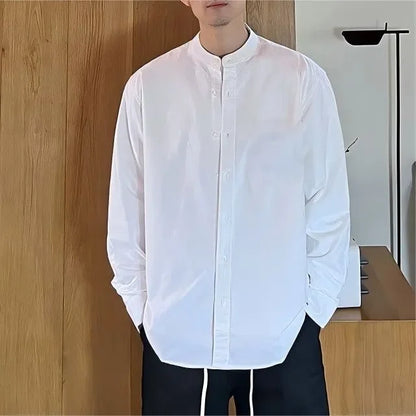 Men's Korean Style Loose White Round Neck Shirt