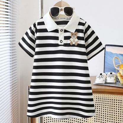 Girls' Striped Bear Polo Dress - Short Sleeve