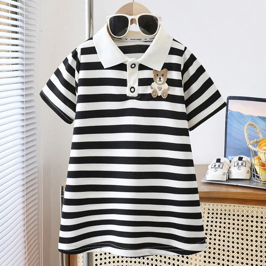 Girls' Striped Bear Polo Dress - Short Sleeve