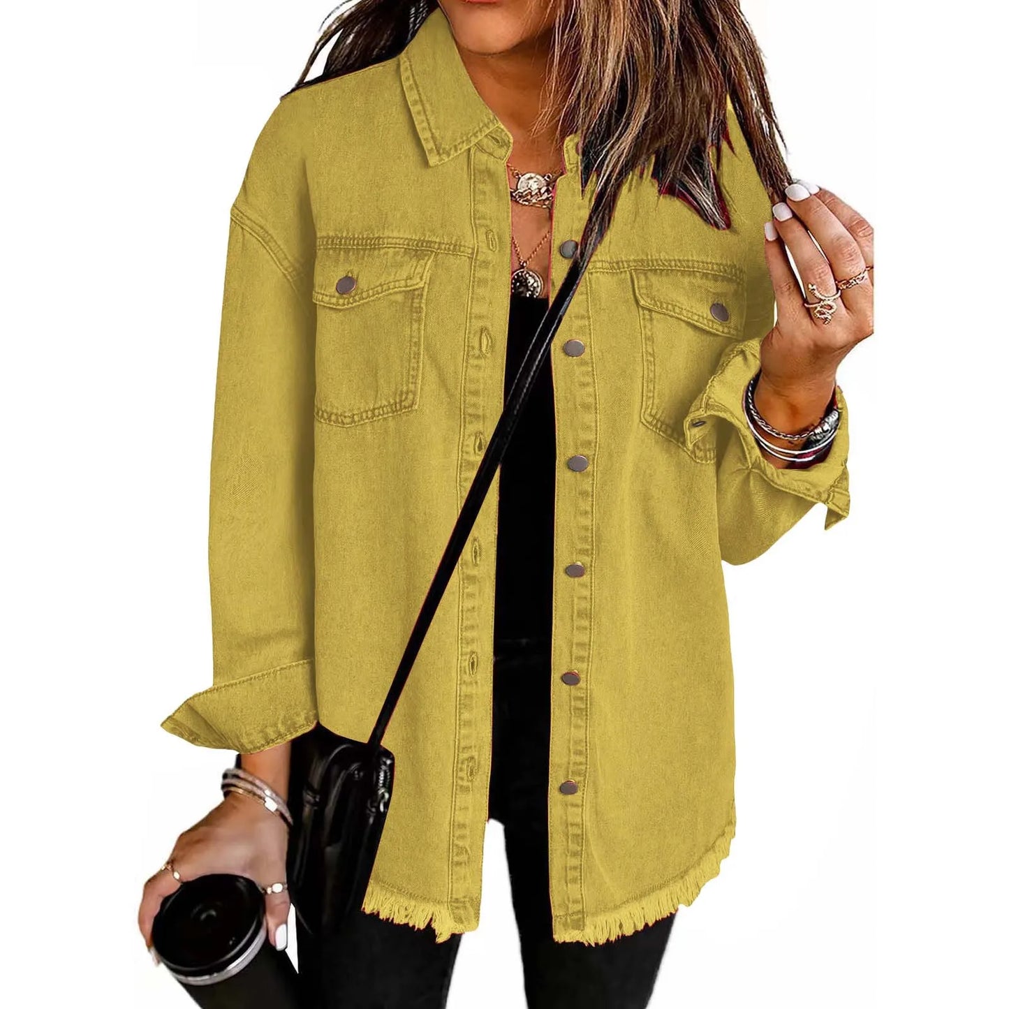 New washed denim shirt jacket for women autumn and winter personality street style edged hem jacket for women