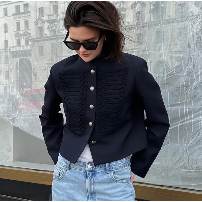 Retro Denim Military Jacket Women 2026