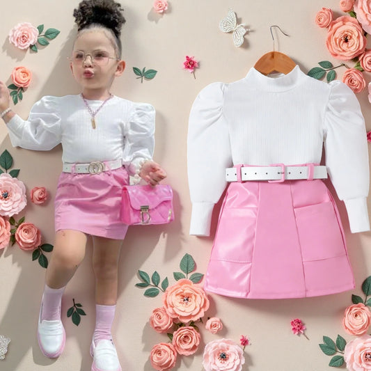 Girls' Long Sleeve Shirt & Skirt Outfit Set