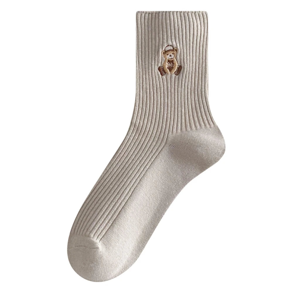 New Design Embroider Cute Bears Dressed Player In Sportswear Short Cotton Socks 6 Colors Available Casual Style Daily Attire