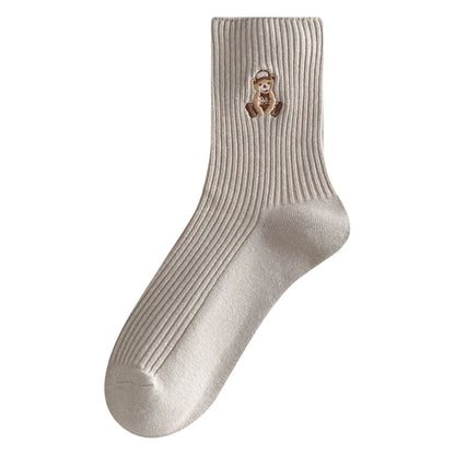 New Design Embroider Cute Bears Dressed Player In Sportswear Short Cotton Socks 6 Colors Available Casual Style Daily Attire