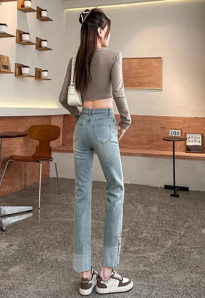 Woman Jeans High Waist Straight Leg Vintage Chic 90s