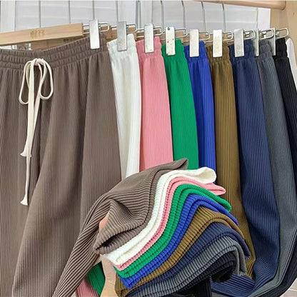 Women Pants High Stretch Waist Wide Leg Summer