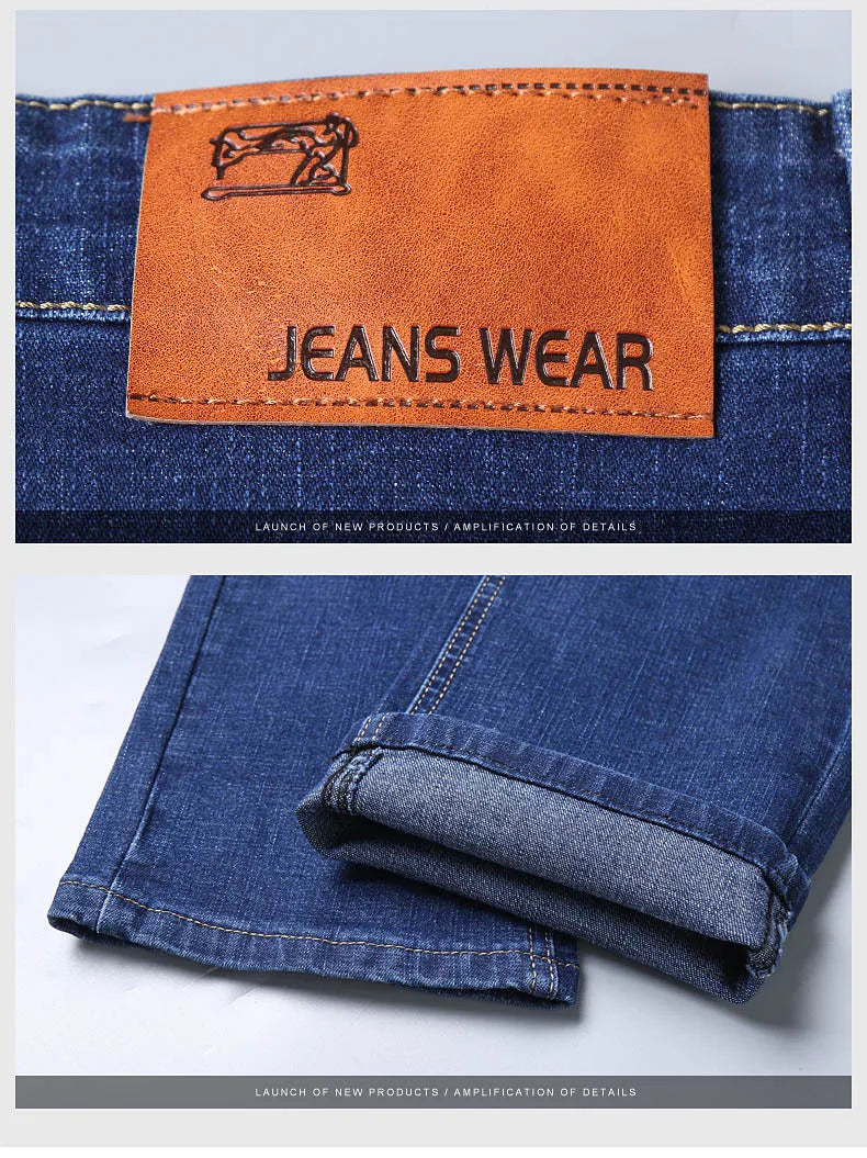 Men's Casual Stretch Jeans - Classic Blue & Black Denim