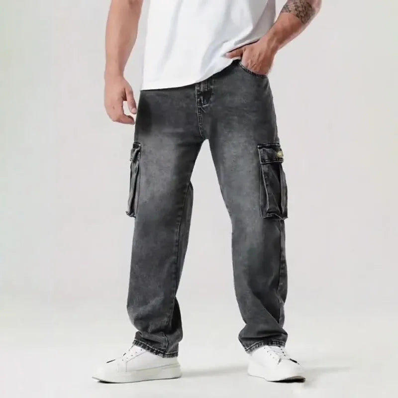 Korean Casual Comfortable Loose Jeans - Men Large Pocket