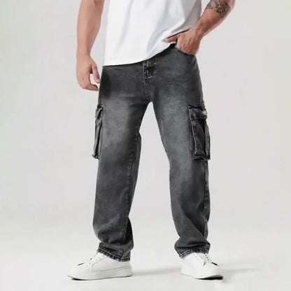 Korean Casual Comfortable Loose Jeans - Men Large Pocket