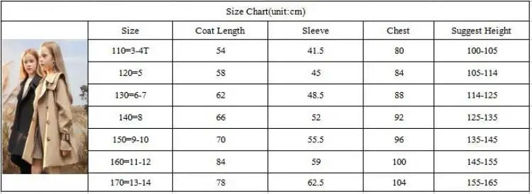 Girls Windbreaker Trench Coat - Kids Mid-Length 3-14 Years