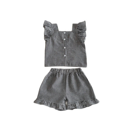 Girls' Checkered Sleeveless Blouse & Shorts Set 2-6Y