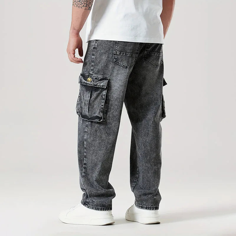 Korean Casual Comfortable Loose Jeans - Men Large Pocket