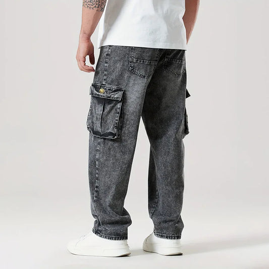 Korean Casual Comfortable Loose Jeans - Men Large Pocket