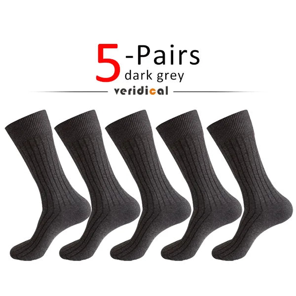Men's Long Business Socks - Combed Cotton Striped Dress