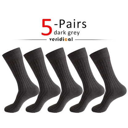 Men's Long Business Socks - Combed Cotton Striped Dress